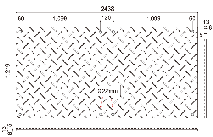 Drawing of Lightweight W Board 48 one side